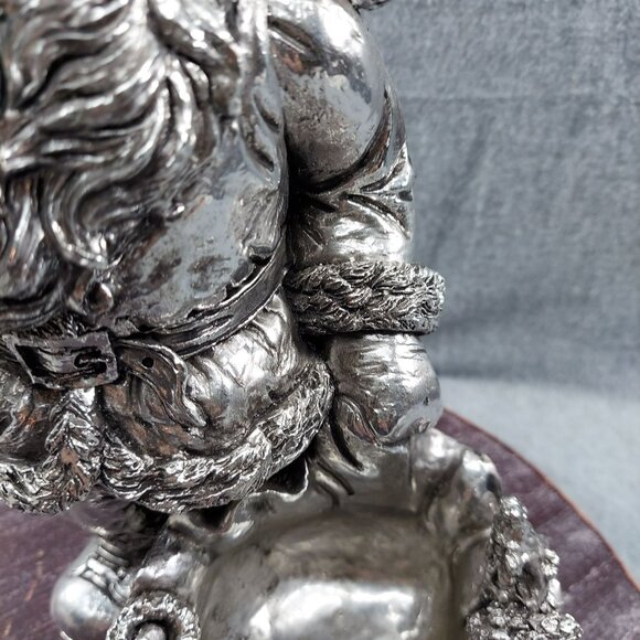 Detailed Silver Santa Claus Collectible Sculpture With Intricate Gift Basket - Picture 5 of 13